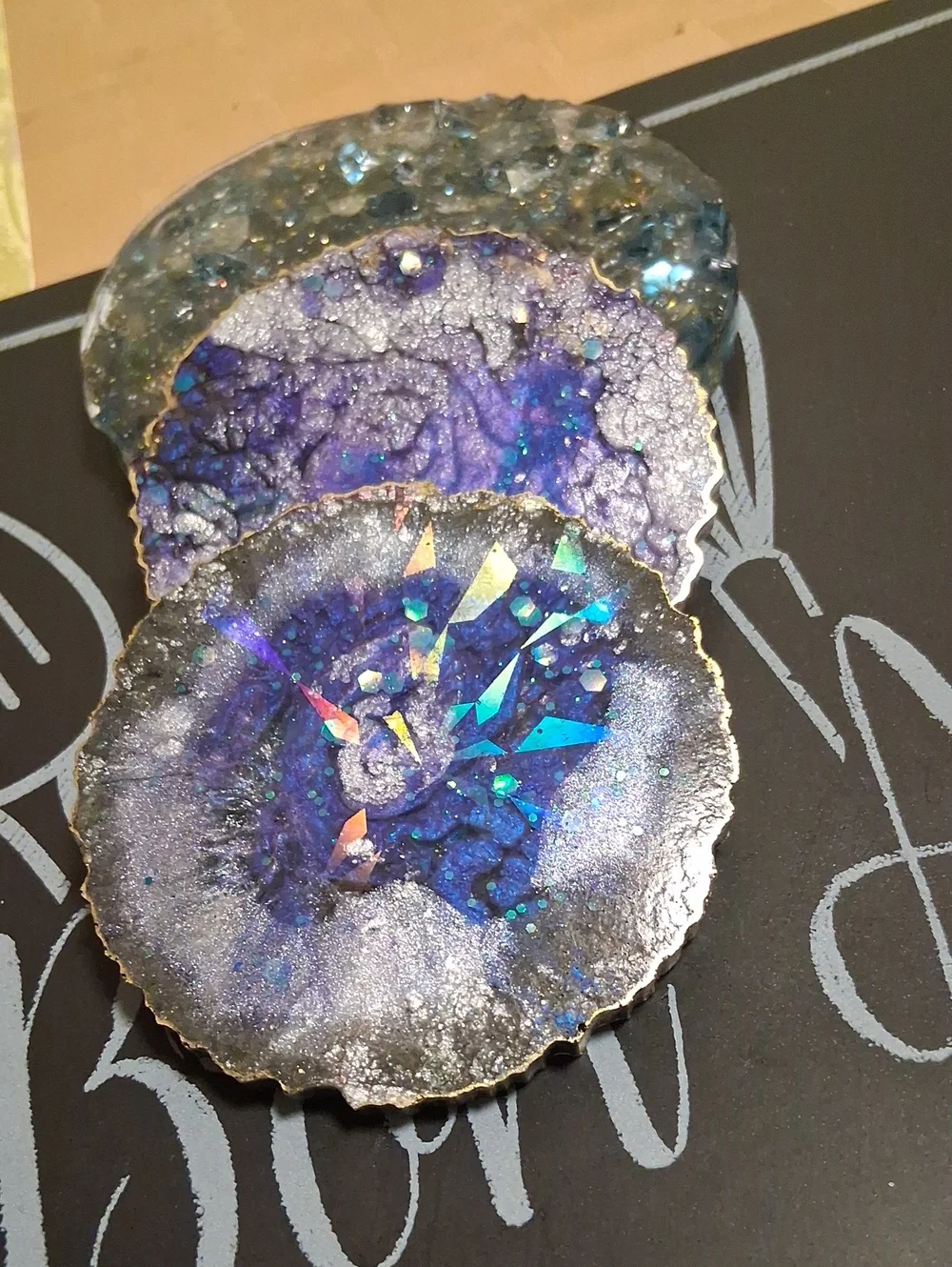 Handmade Galaxy Coaster Set - Purple & Navy Blue
